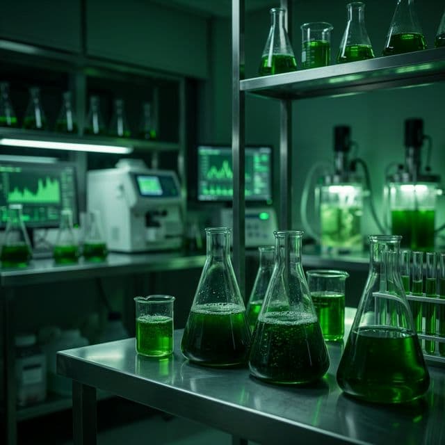 Laboratorio de biotecnología con espirulina